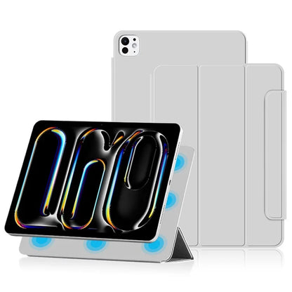 For iPad Pro 11 (2024) (M4) Case Magnetic Attachment PU Leather Drop-Proof Tablet Cover with Tri-Fold Stand