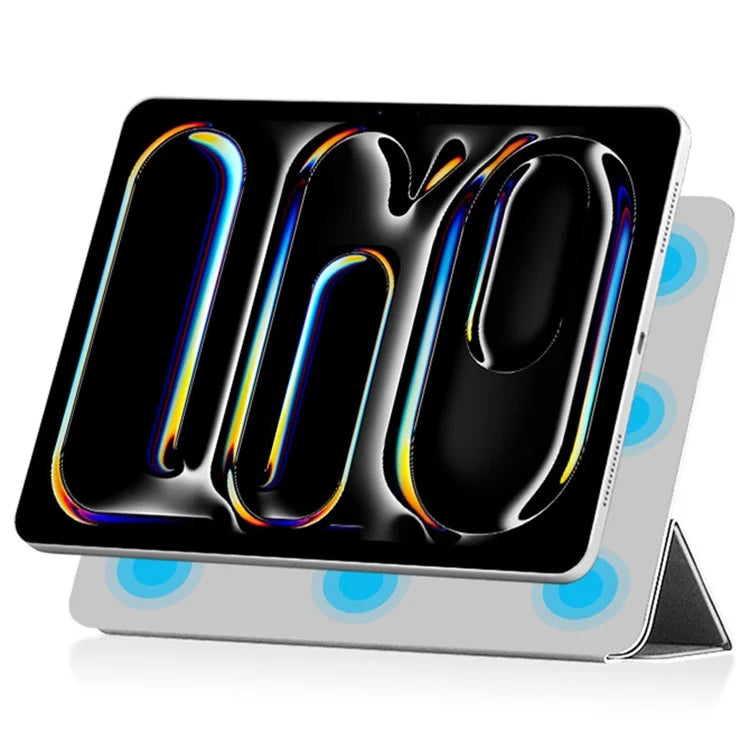 For iPad Pro 11 (2024) (M4) Case Magnetic Attachment PU Leather Drop-Proof Tablet Cover with Tri-Fold Stand