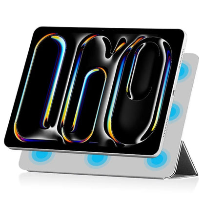 For iPad Pro 11 (2024) (M4) Case Magnetic Attachment PU Leather Drop-Proof Tablet Cover with Tri-Fold Stand