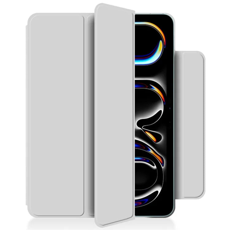 For iPad Pro 11 (2024) (M4) Case Magnetic Attachment PU Leather Drop-Proof Tablet Cover with Tri-Fold Stand