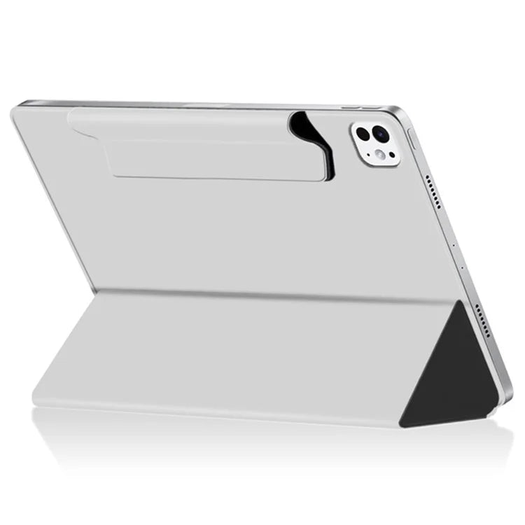 For iPad Pro 11 (2024) (M4) Case Magnetic Attachment PU Leather Drop-Proof Tablet Cover with Tri-Fold Stand