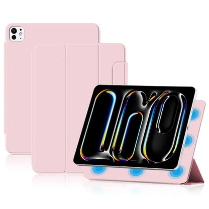 For iPad Pro 11 (2024) (M4) Case Magnetic Attachment PU Leather Drop-Proof Tablet Cover with Tri-Fold Stand