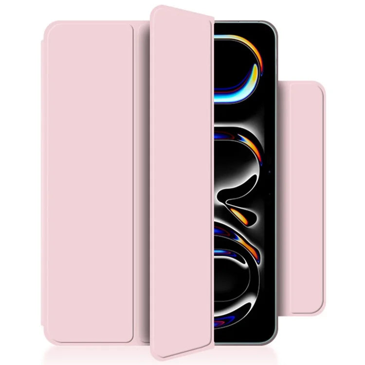 For iPad Pro 11 (2024) (M4) Case Magnetic Attachment PU Leather Drop-Proof Tablet Cover with Tri-Fold Stand