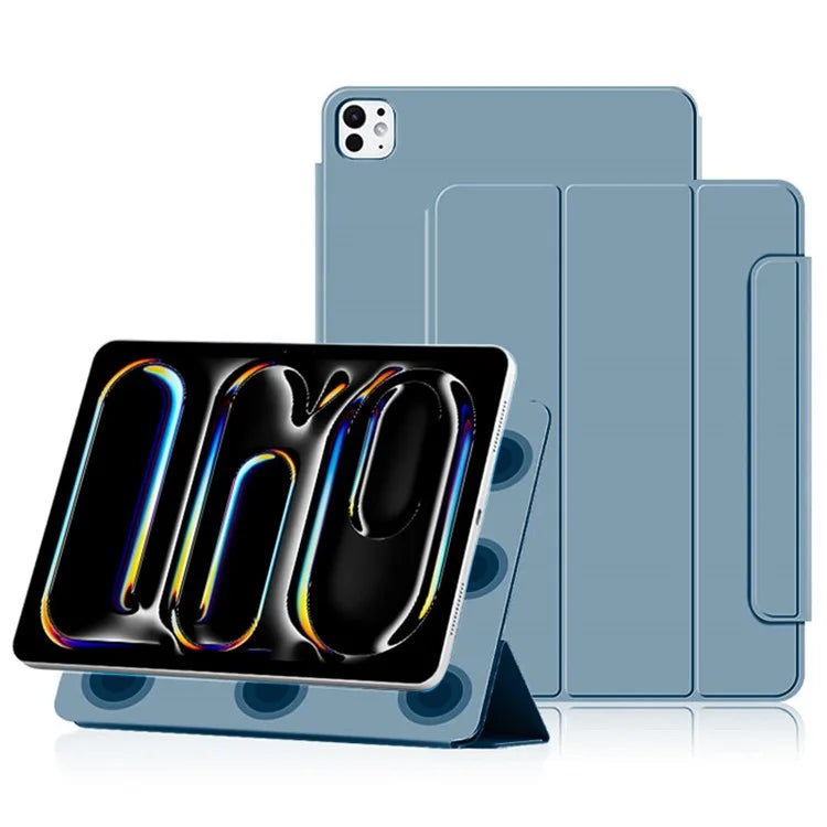 For iPad Pro 11 (2024) (M4) Case Magnetic Attachment PU Leather Drop-Proof Tablet Cover with Tri-Fold Stand Blue