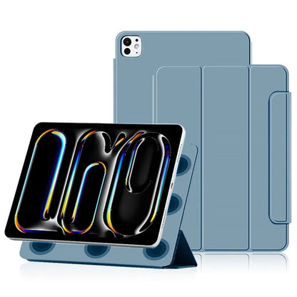 For iPad Pro 11 (2024) (M4) Case Magnetic Attachment PU Leather Drop-Proof Tablet Cover with Tri-Fold Stand Blue