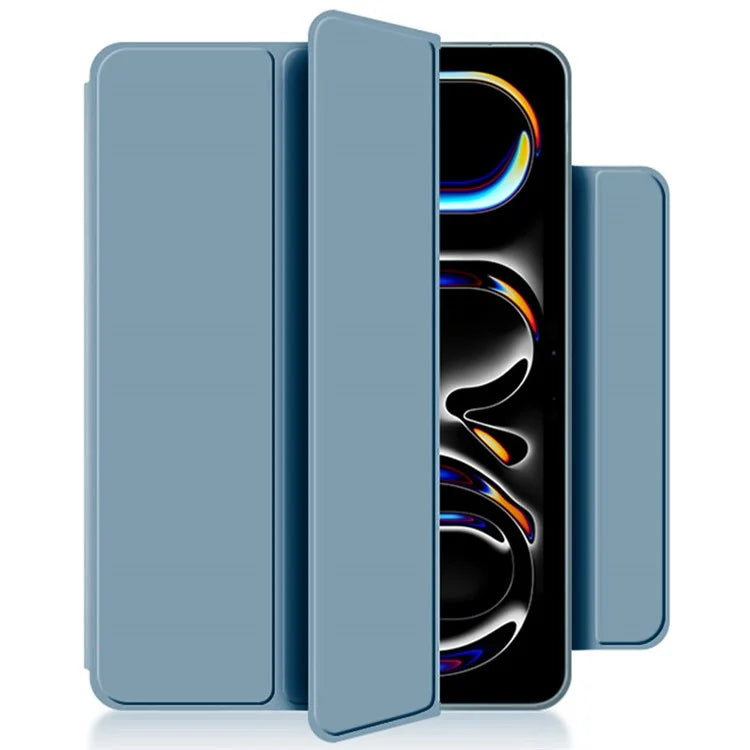 For iPad Pro 11 (2024) (M4) Case Magnetic Attachment PU Leather Drop-Proof Tablet Cover with Tri-Fold Stand Blue