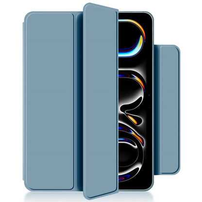 For iPad Pro 11 (2024) (M4) Case Magnetic Attachment PU Leather Drop-Proof Tablet Cover with Tri-Fold Stand Blue