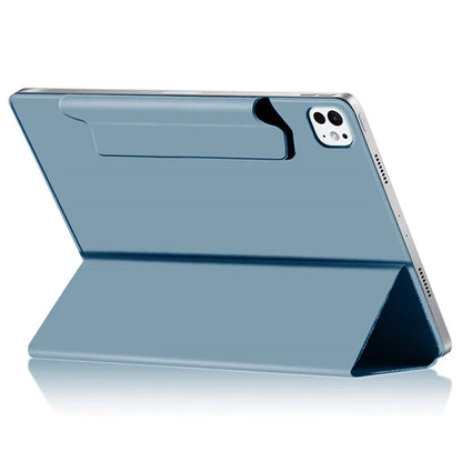 For iPad Pro 11 (2024) (M4) Case Magnetic Attachment PU Leather Drop-Proof Tablet Cover with Tri-Fold Stand Blue