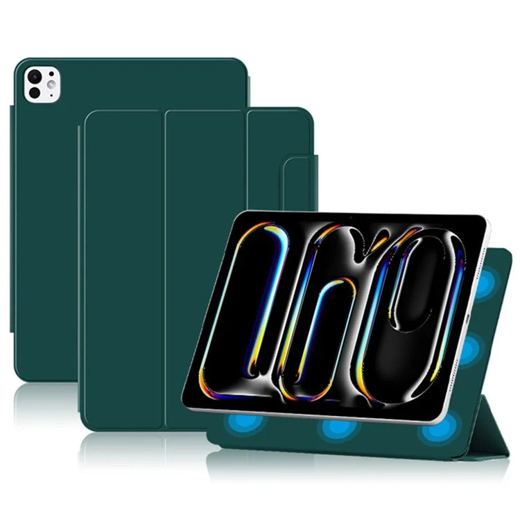 For iPad Pro 11 (2024) (M4) Case Magnetic Attachment PU Leather Drop-Proof Tablet Cover with Tri-Fold Stand