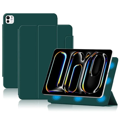 For iPad Pro 11 (2024) (M4) Case Magnetic Attachment PU Leather Drop-Proof Tablet Cover with Tri-Fold Stand