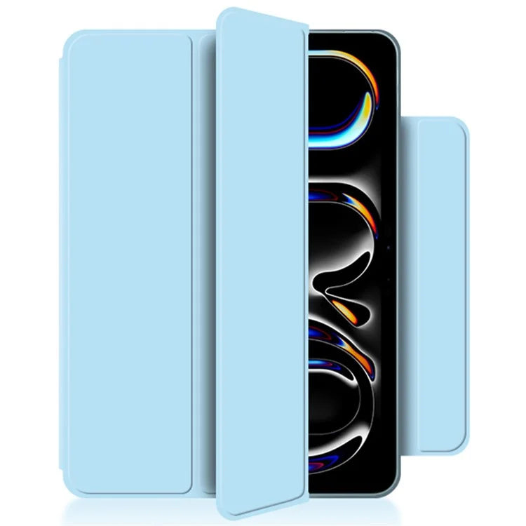 For iPad Pro 11 (2024) (M4) Case Magnetic Attachment PU Leather Drop-Proof Tablet Cover with Tri-Fold Stand