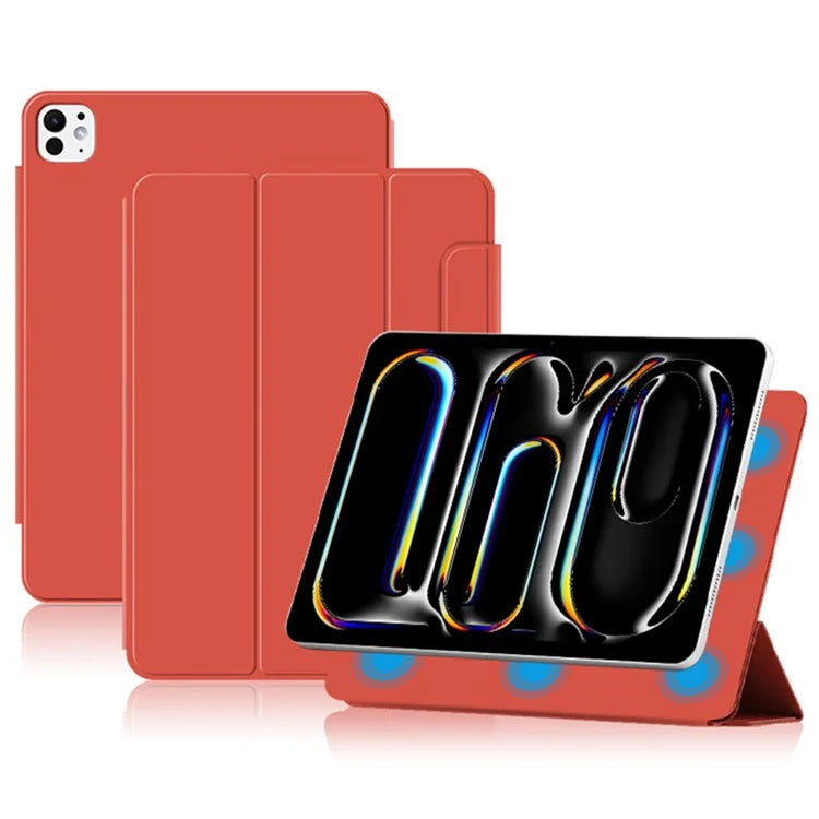 For iPad Pro 11 (2024) (M4) Case Magnetic Attachment PU Leather Drop-Proof Tablet Cover with Tri-Fold Stand