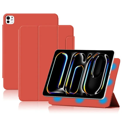 For iPad Pro 11 (2024) (M4) Case Magnetic Attachment PU Leather Drop-Proof Tablet Cover with Tri-Fold Stand
