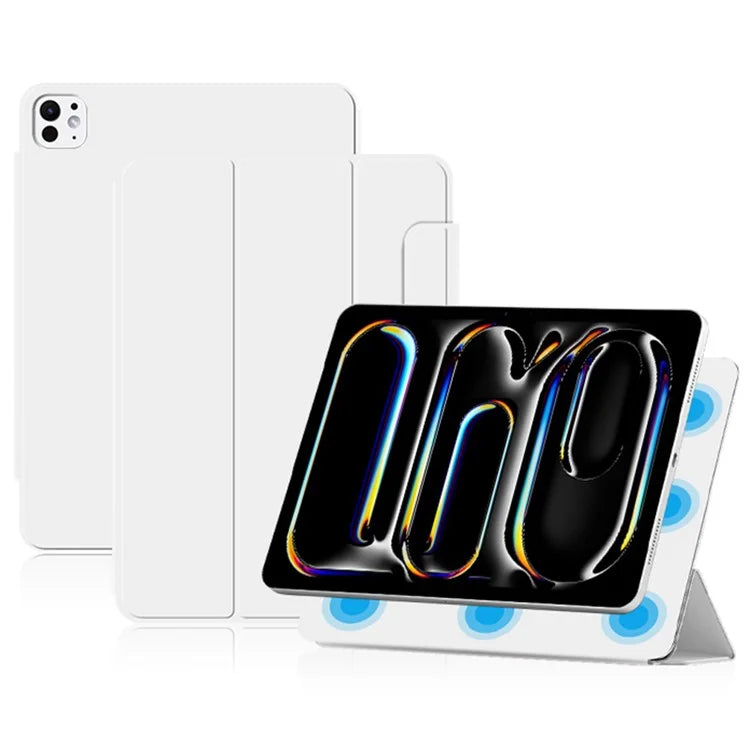 For iPad Pro 11 (2024) (M4) Case Magnetic Attachment PU Leather Drop-Proof Tablet Cover with Tri-Fold Stand