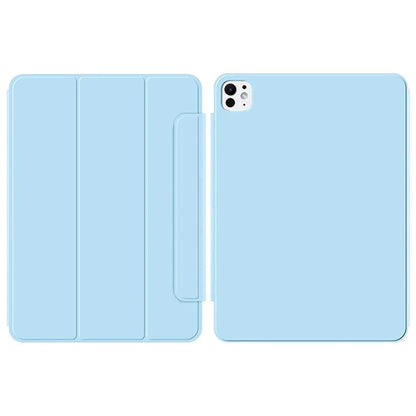For iPad Pro 11 (2024) (M4) Case Magnetic Attachment PU Leather Drop-Proof Tablet Cover with Tri-Fold Stand