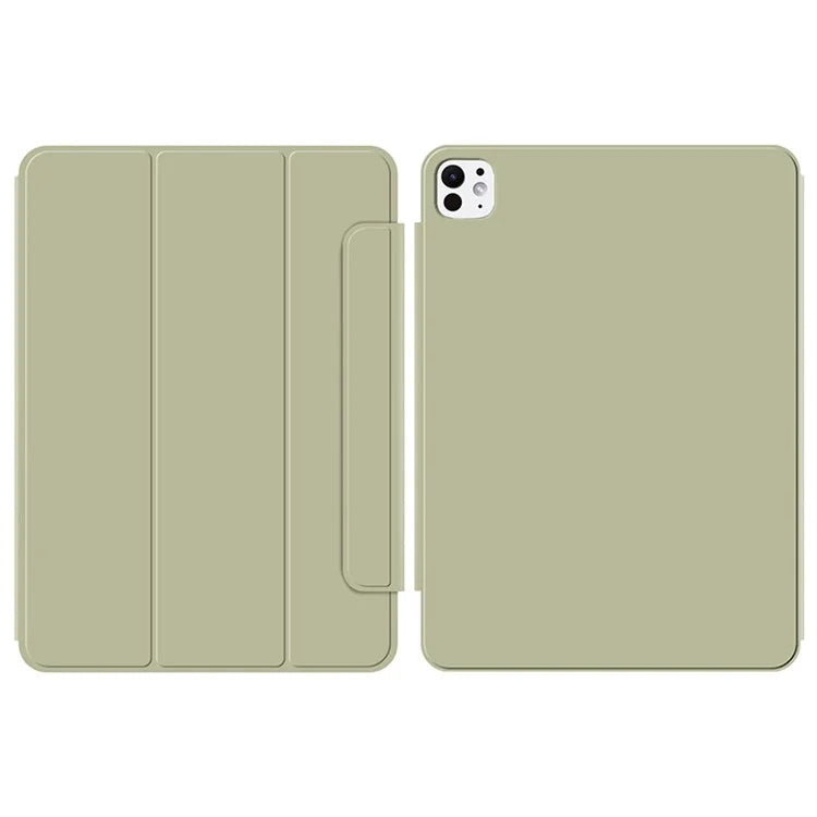 For iPad Pro 11 (2024) (M4) Case Magnetic Attachment PU Leather Drop-Proof Tablet Cover with Tri-Fold Stand