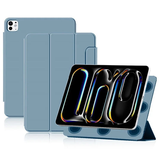 For iPad Pro 13 (2024) (M4) Case Magnetic Attachment PU Leather Tri-Fold Stand Tablet Cover Blue