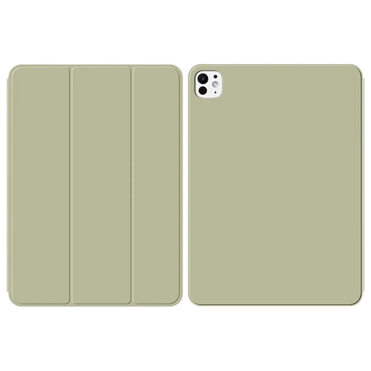 For iPad Pro 13 (2024) (M4) Case Magnetic Attachment PU Leather Tri-Fold Stand Shockproof Cover
