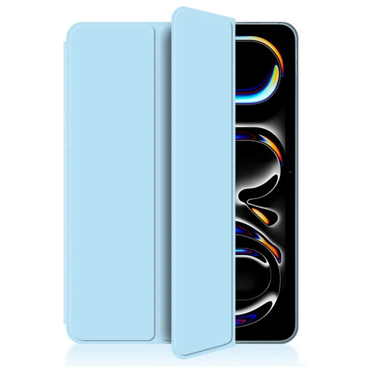 For iPad Pro 13 (2024) (M4) Case Magnetic Attachment PU Leather Tri-Fold Stand Shockproof Cover