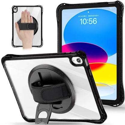For iPad 10.9 (2022) Case Rotary Hand Strap Kickstand TPU+PC Clear Tablet Cover