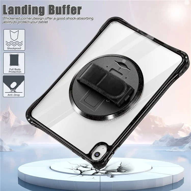 For iPad 10.9 (2022) Case Rotary Hand Strap Kickstand TPU+PC Clear Tablet Cover