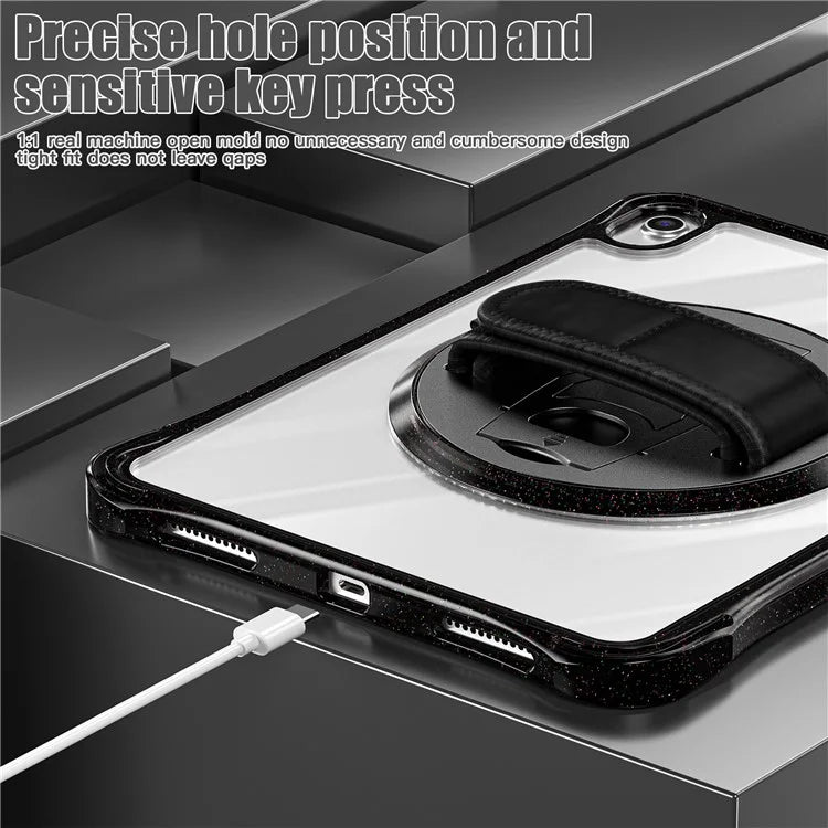 For iPad 10.9 (2022) Case Rotary Hand Strap Kickstand TPU+PC Clear Tablet Cover