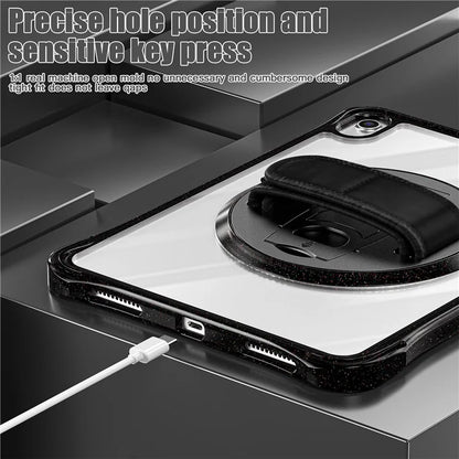 For iPad 10.9 (2022) Case Rotary Hand Strap Kickstand TPU+PC Clear Tablet Cover