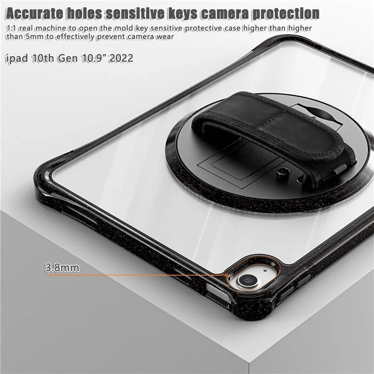 For iPad 10.9 (2022) Case Rotary Hand Strap Kickstand TPU+PC Clear Tablet Cover