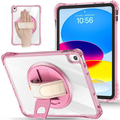 For iPad 10.9 (2022) Case Rotary Hand Strap Kickstand TPU+PC Clear Tablet Cover
