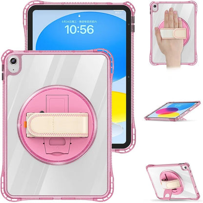 For iPad 10.9 (2022) Case Rotary Hand Strap Kickstand TPU+PC Clear Tablet Cover