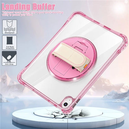 For iPad 10.9 (2022) Case Rotary Hand Strap Kickstand TPU+PC Clear Tablet Cover