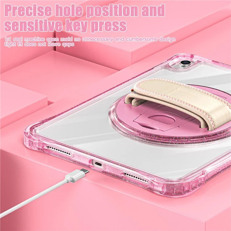 For iPad 10.9 (2022) Case Rotary Hand Strap Kickstand TPU+PC Clear Tablet Cover