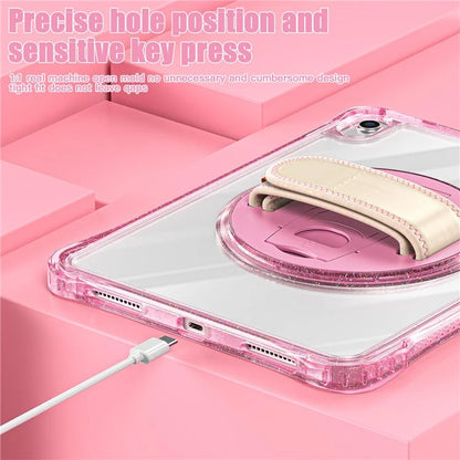 For iPad 10.9 (2022) Case Rotary Hand Strap Kickstand TPU+PC Clear Tablet Cover