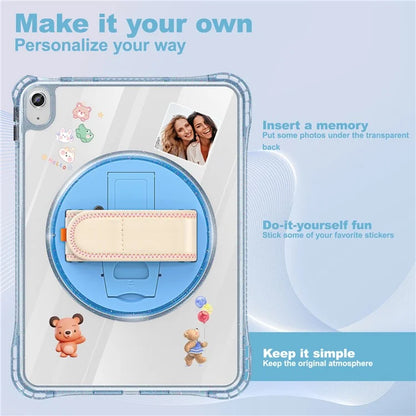 For iPad 10.9 (2022) Case Rotary Hand Strap Kickstand TPU+PC Clear Tablet Cover