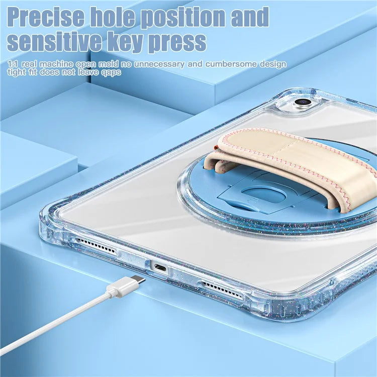 For iPad 10.9 (2022) Case Rotary Hand Strap Kickstand TPU+PC Clear Tablet Cover
