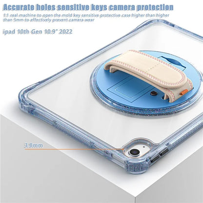 For iPad 10.9 (2022) Case Rotary Hand Strap Kickstand TPU+PC Clear Tablet Cover