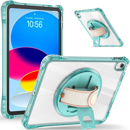 For iPad 10.9 (2022) Case Rotary Hand Strap Kickstand TPU+PC Clear Tablet Cover