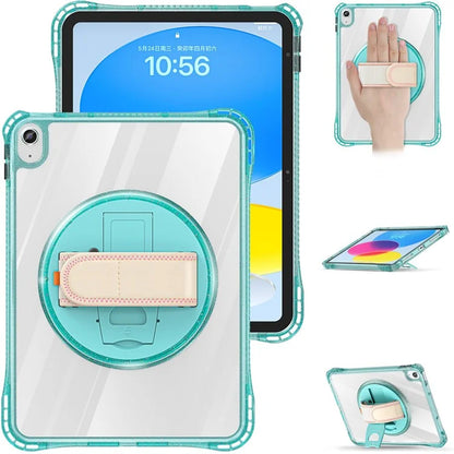 For iPad 10.9 (2022) Case Rotary Hand Strap Kickstand TPU+PC Clear Tablet Cover
