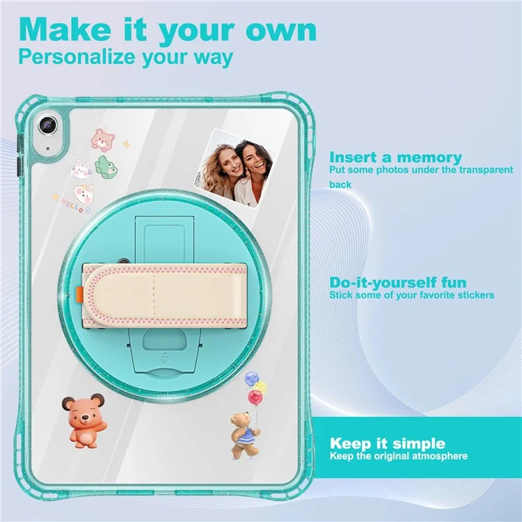 For iPad 10.9 (2022) Case Rotary Hand Strap Kickstand TPU+PC Clear Tablet Cover