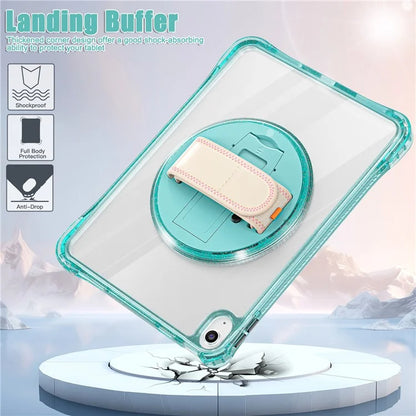 For iPad 10.9 (2022) Case Rotary Hand Strap Kickstand TPU+PC Clear Tablet Cover