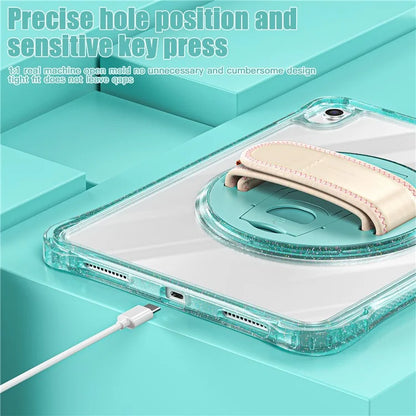 For iPad 10.9 (2022) Case Rotary Hand Strap Kickstand TPU+PC Clear Tablet Cover
