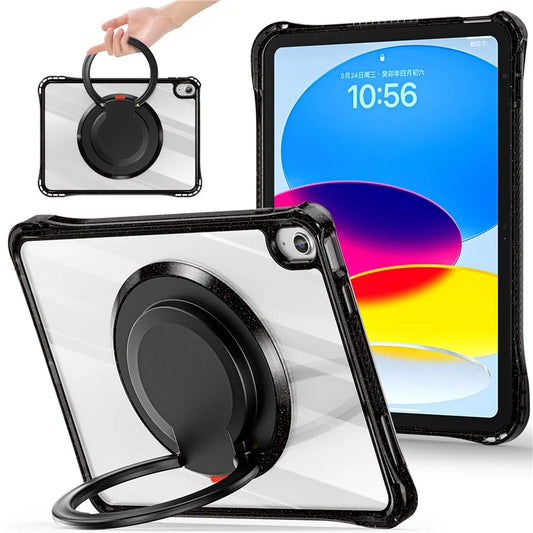 For iPad 10.9 (2022) Case Rotating Handle Grip TPU+PC Clear Tablet Cover