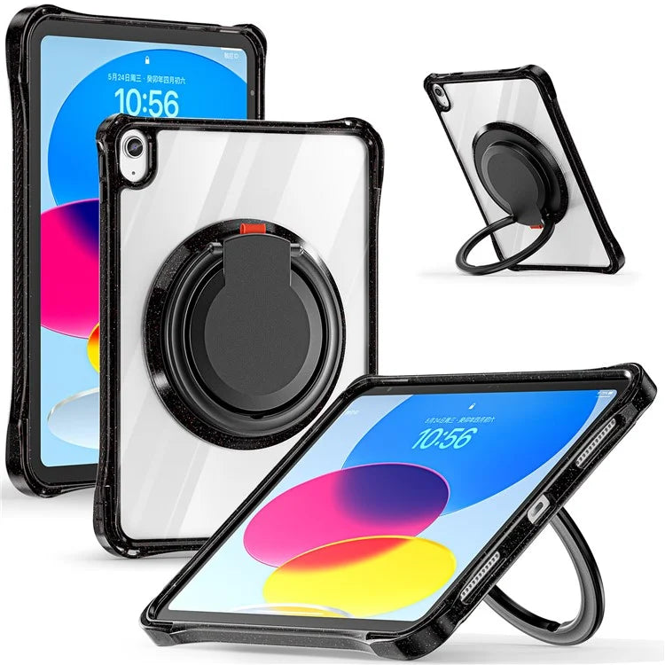 For iPad 10.9 (2022) Case Rotating Handle Grip TPU+PC Clear Tablet Cover