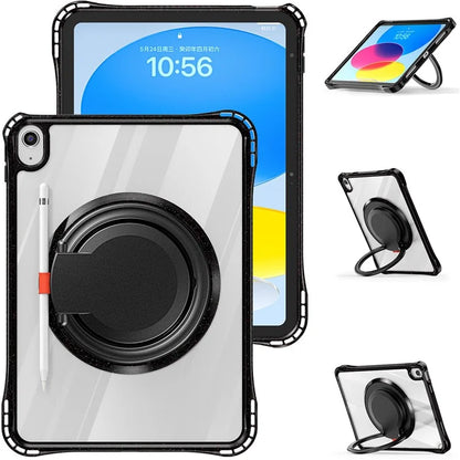 For iPad 10.9 (2022) Case Rotating Handle Grip TPU+PC Clear Tablet Cover