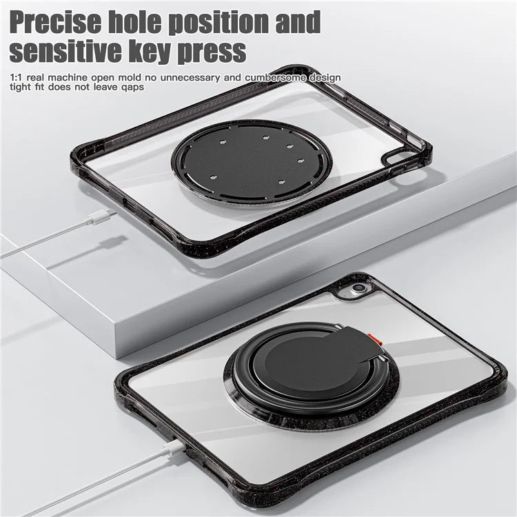 For iPad 10.9 (2022) Case Rotating Handle Grip TPU+PC Clear Tablet Cover
