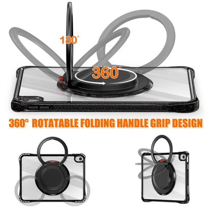 For iPad 10.9 (2022) Case Rotating Handle Grip TPU+PC Clear Tablet Cover