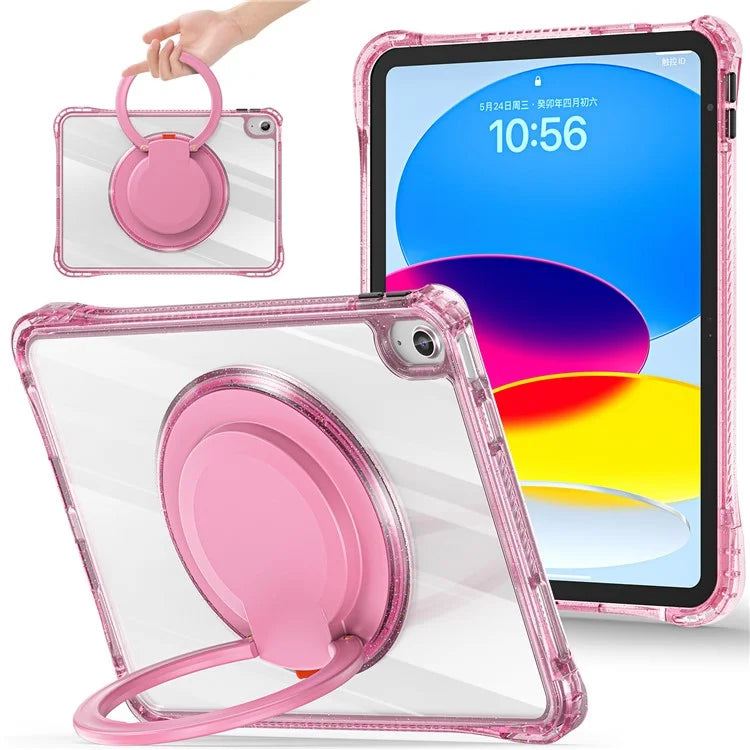 For iPad 10.9 (2022) Case Rotating Handle Grip TPU+PC Clear Tablet Cover
