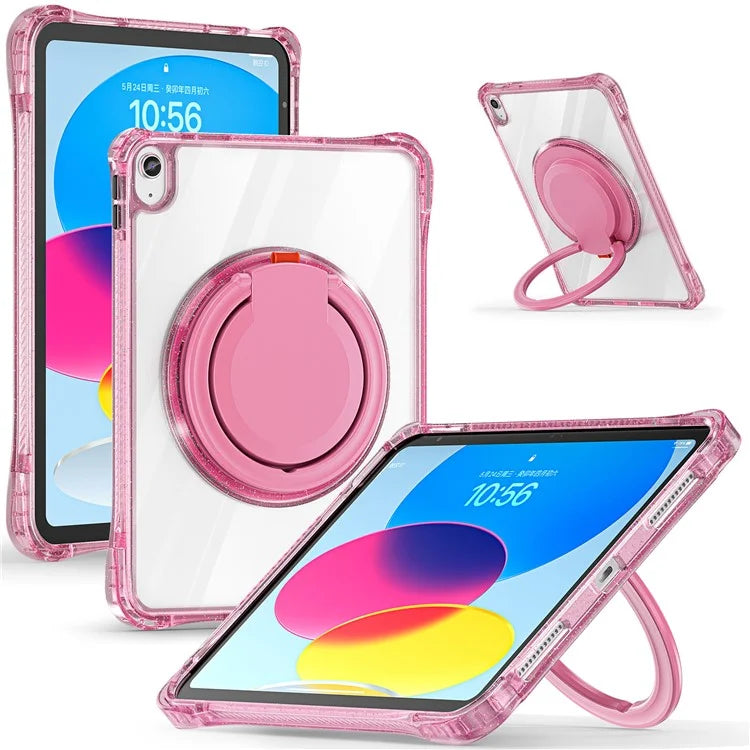 For iPad 10.9 (2022) Case Rotating Handle Grip TPU+PC Clear Tablet Cover
