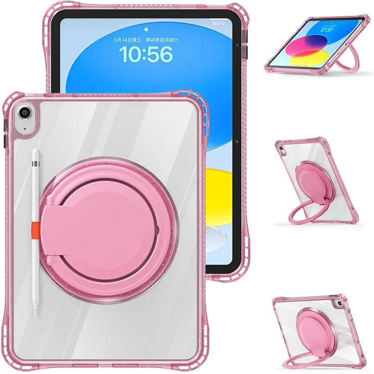 For iPad 10.9 (2022) Case Rotating Handle Grip TPU+PC Clear Tablet Cover