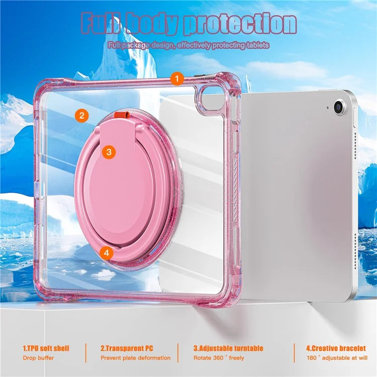 For iPad 10.9 (2022) Case Rotating Handle Grip TPU+PC Clear Tablet Cover